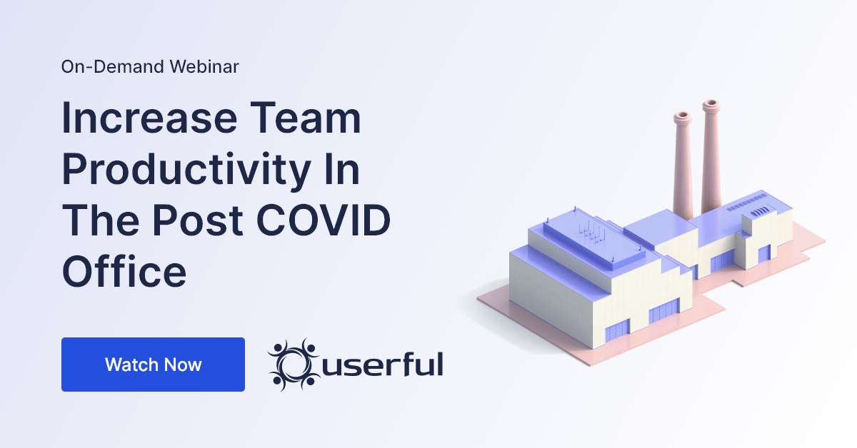 Webinar para usuarios, Aumentar la productividad del equipo en la oficina post COVID, y un gráfico de fábrica en 3D en color pastel