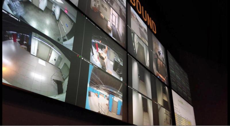 Muro de vídeo que muestra las imágenes de las cámaras de seguridad en directo