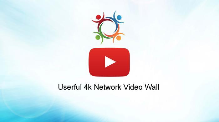 Logotipo de Userful y botón de reproducción, con texto en la parte inferior en negro que dice, Userful 4k Network Video Wall