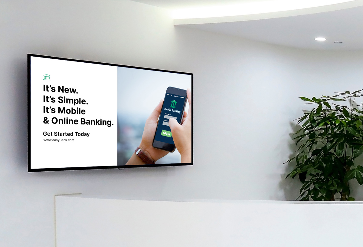 anuncio bancario en la pantalla de recepción