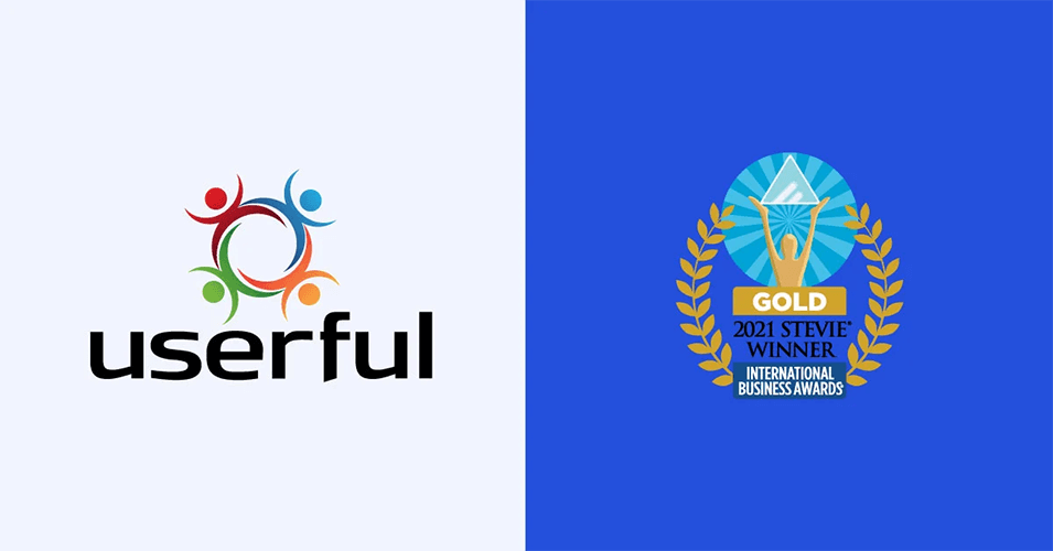 Userful Logo junto a International Business Awards Gold 2021 Stevie Winner Award